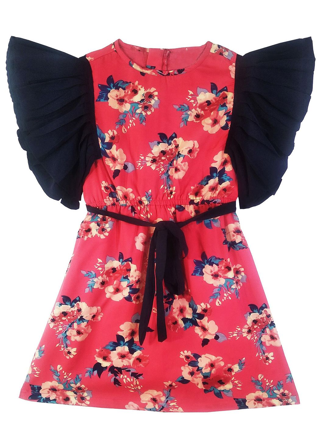 SILK SPARROW Floral Print Crepe Fit & Flare Dress-picture-23