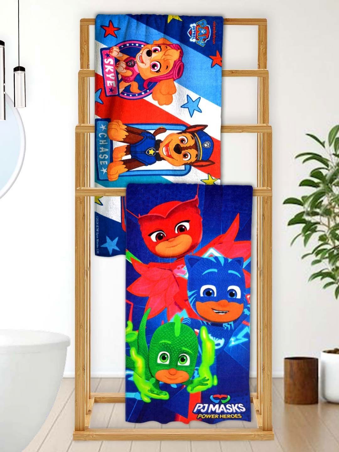 Athom Living Blue & Red 2 Printed Cotton 350 GSM Bath Towel-picture-31