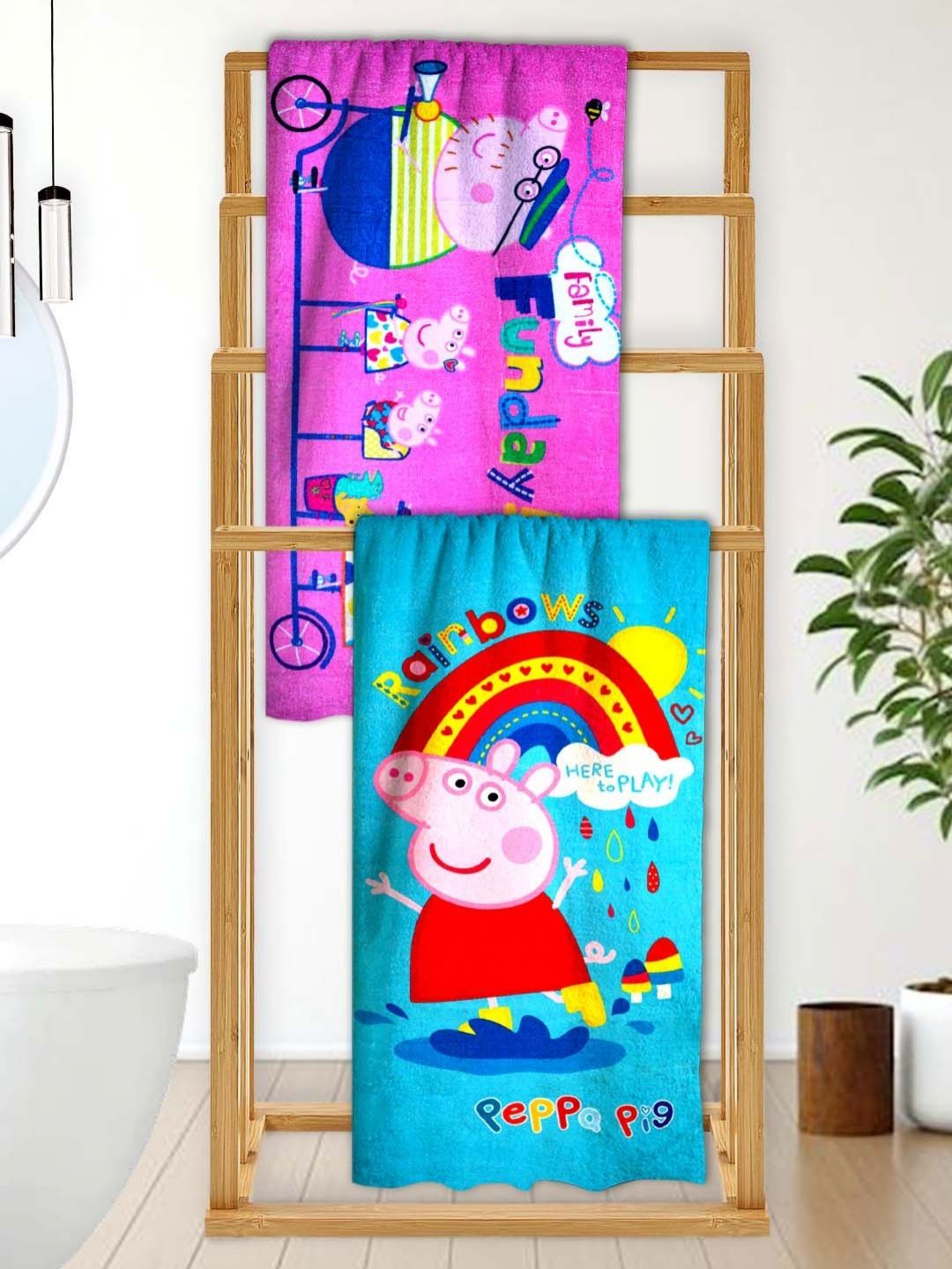 Athom Living Blue & Purple 2 Printed Cotton 350 GSM Bath Towel-picture-10