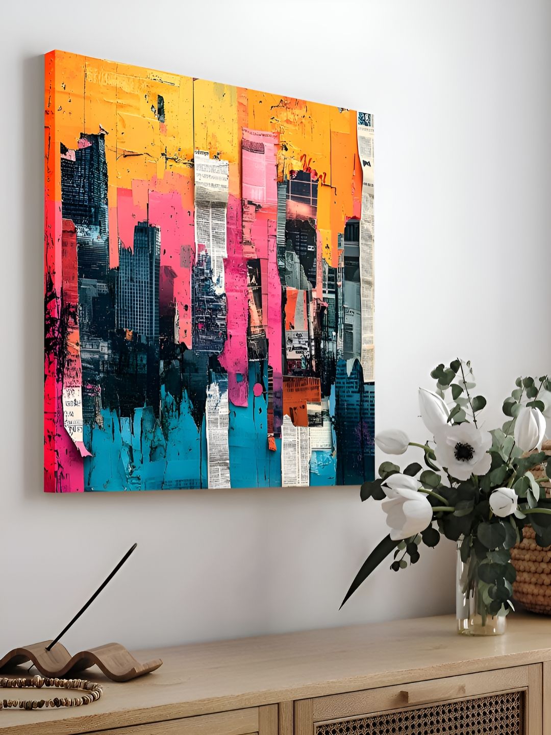 Myntra Elegant Homes Yellow & Blue 1 Piece Canvas Abstract Wall Paintings-picture-20