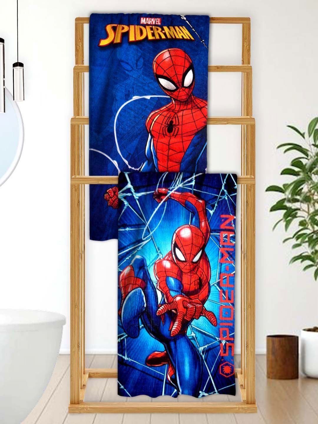 Athom Living Red & Blue 2 Printed Cotton 350 GSM Bath Towel-picture-39