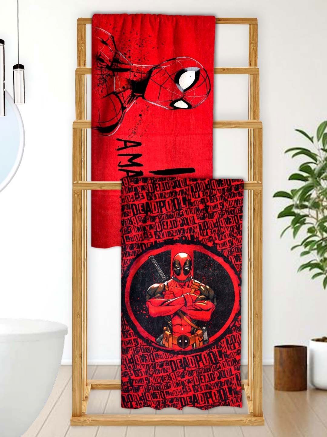 Athom Living Red & Black 2 Printed Cotton 350 GSM Bath Towel-picture-28