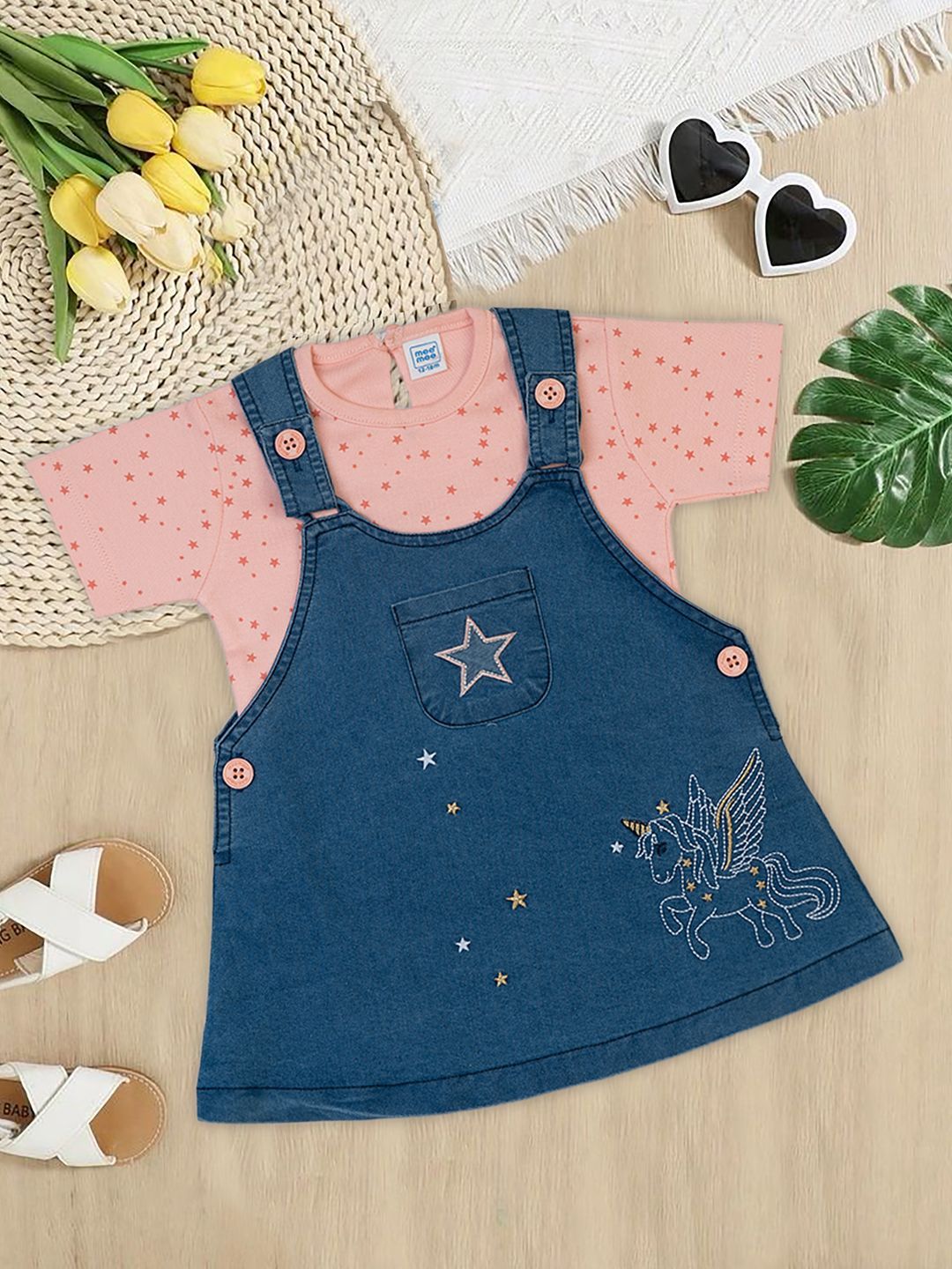 MeeMee Floral Embroidered Denim Pinafore Dress-picture-32