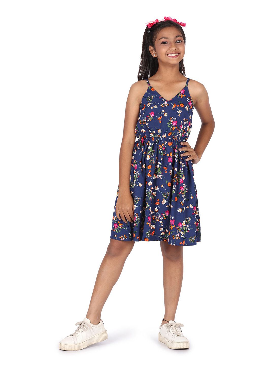 SILK SPARROW Floral Print Crepe Fit & Flare Dress-picture-48