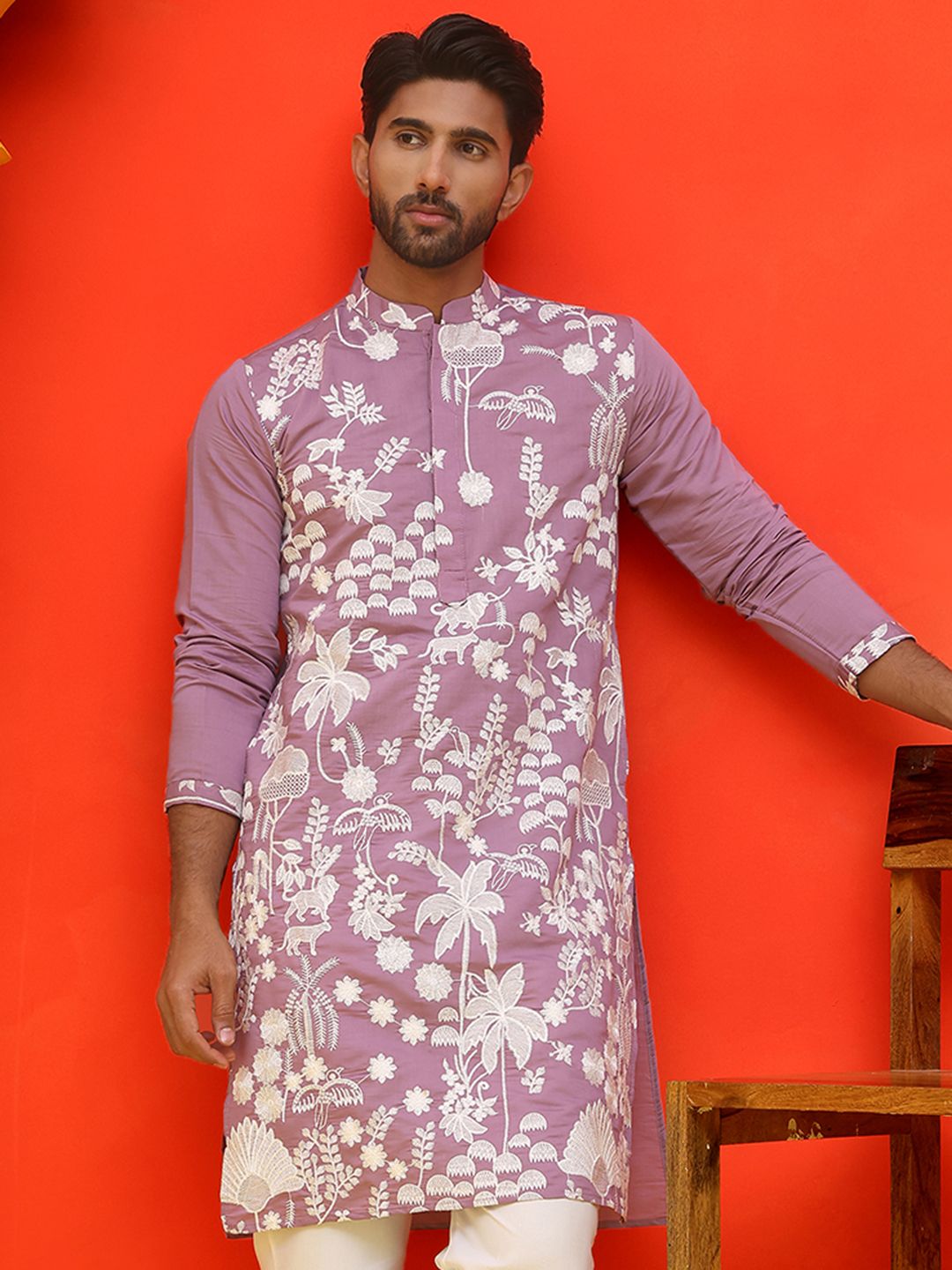Jompers Men Floral Embroidered Chikankari Floral Kurta-picture-30
