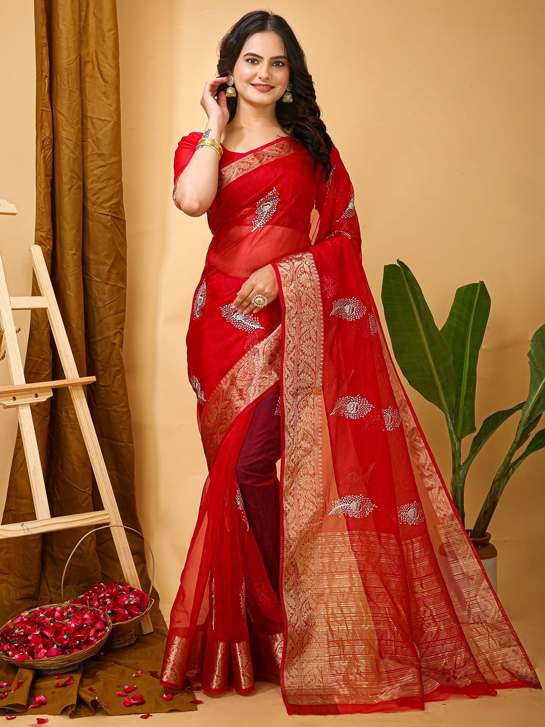 HI FI NX Ethnic Motifs Zari Tissue Saree-picture-16