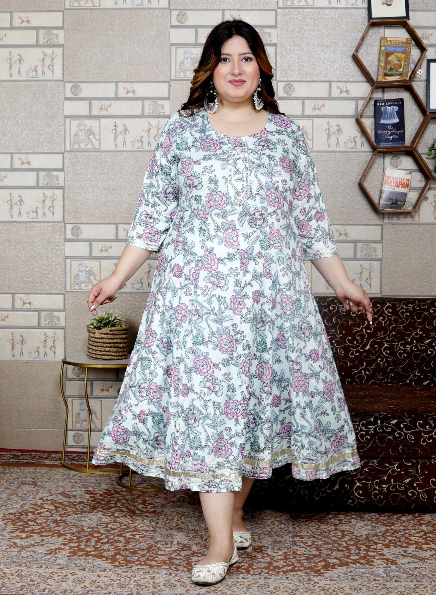 FLAVIA CREATION Plus Size Floral Printed Gotta Patti A-Line Ethnic Dress-picture-16