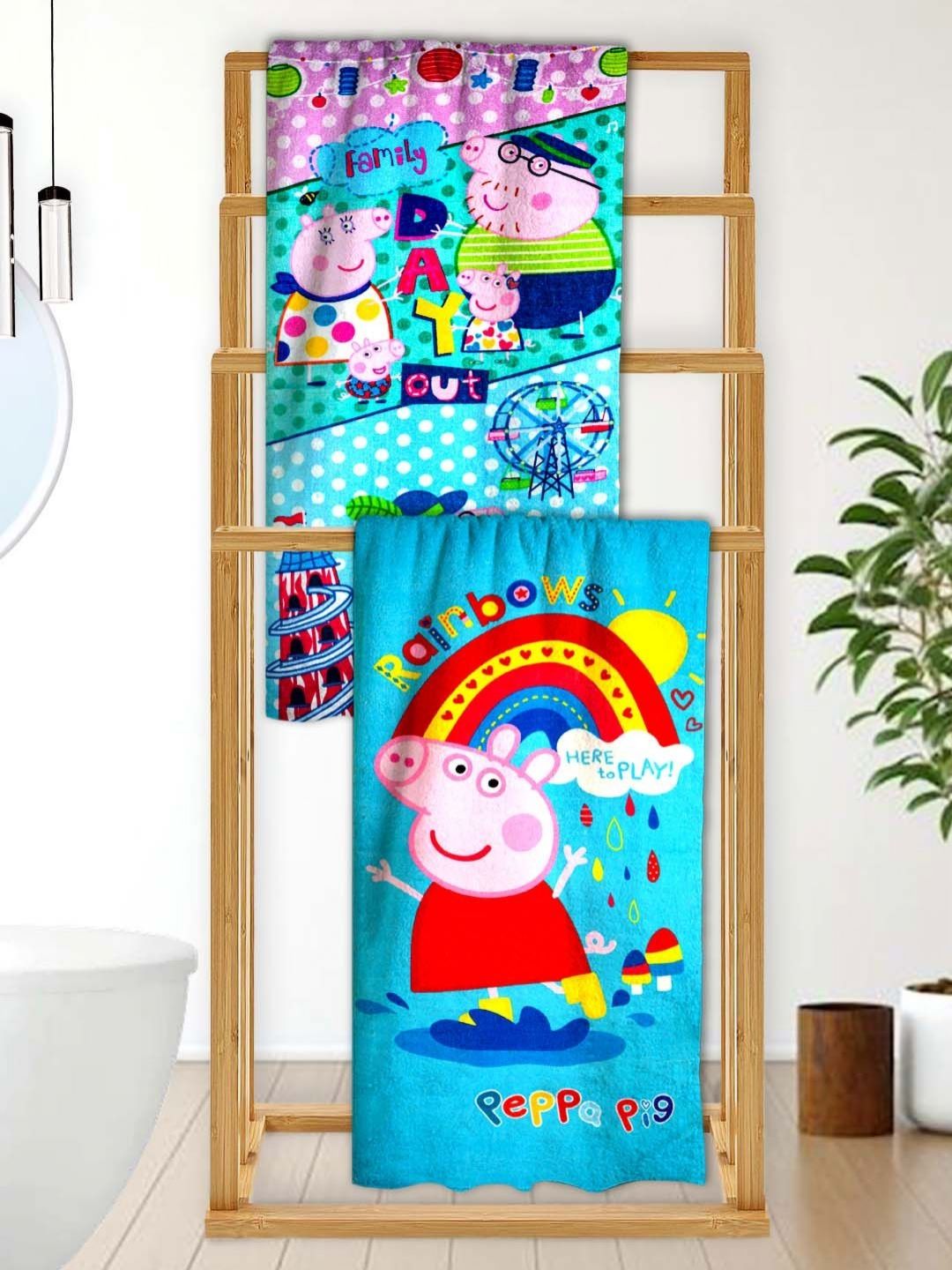 Athom Living Blue & Red 2 Printed Cotton 350 GSM Bath Towel-picture-30