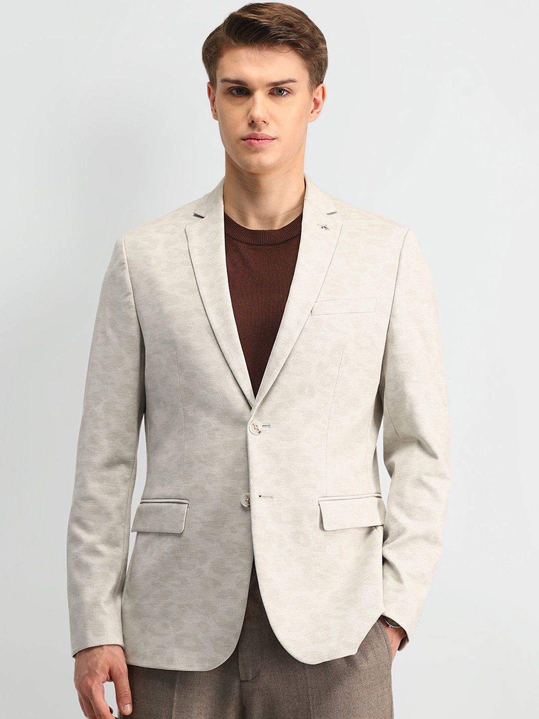 Arrow Self Deaign Notched Lapel Single Breasted Slim-Fit Blazer-picture-34