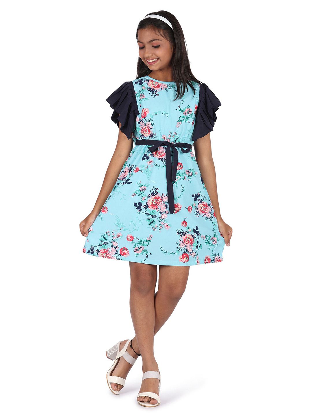 SILK SPARROW Floral Print Crepe Fit & Flare Dress-picture-18