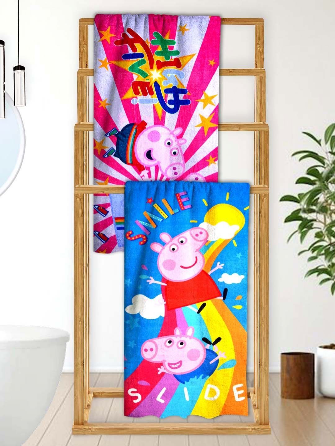 Athom Living Blue & Pink 2 Printed Cotton 350 GSM Bath Towel-picture-36