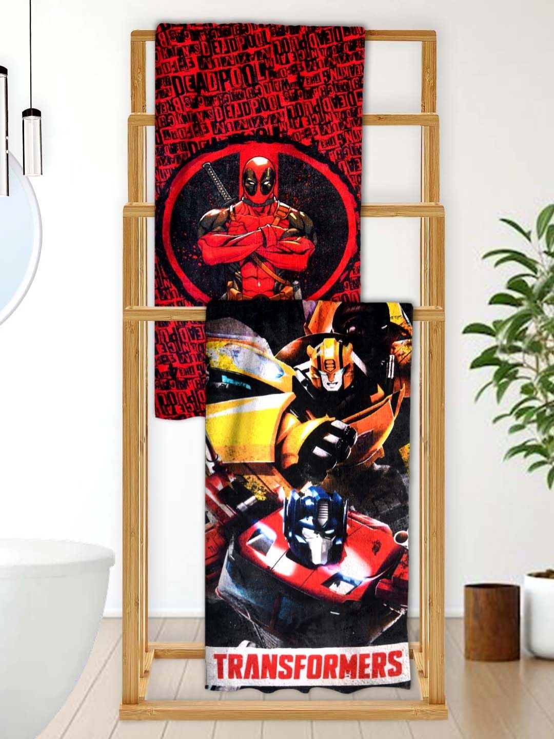 Athom Living Red & Black 2 Printed Cotton 350 GSM Bath Towel-picture-30