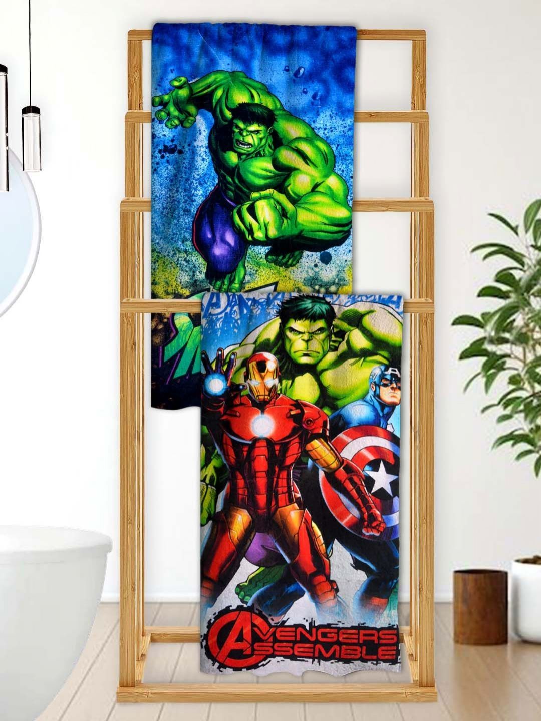 Athom Living Red & Blue 2 Printed Cotton 350 GSM Bath Towel-image-45