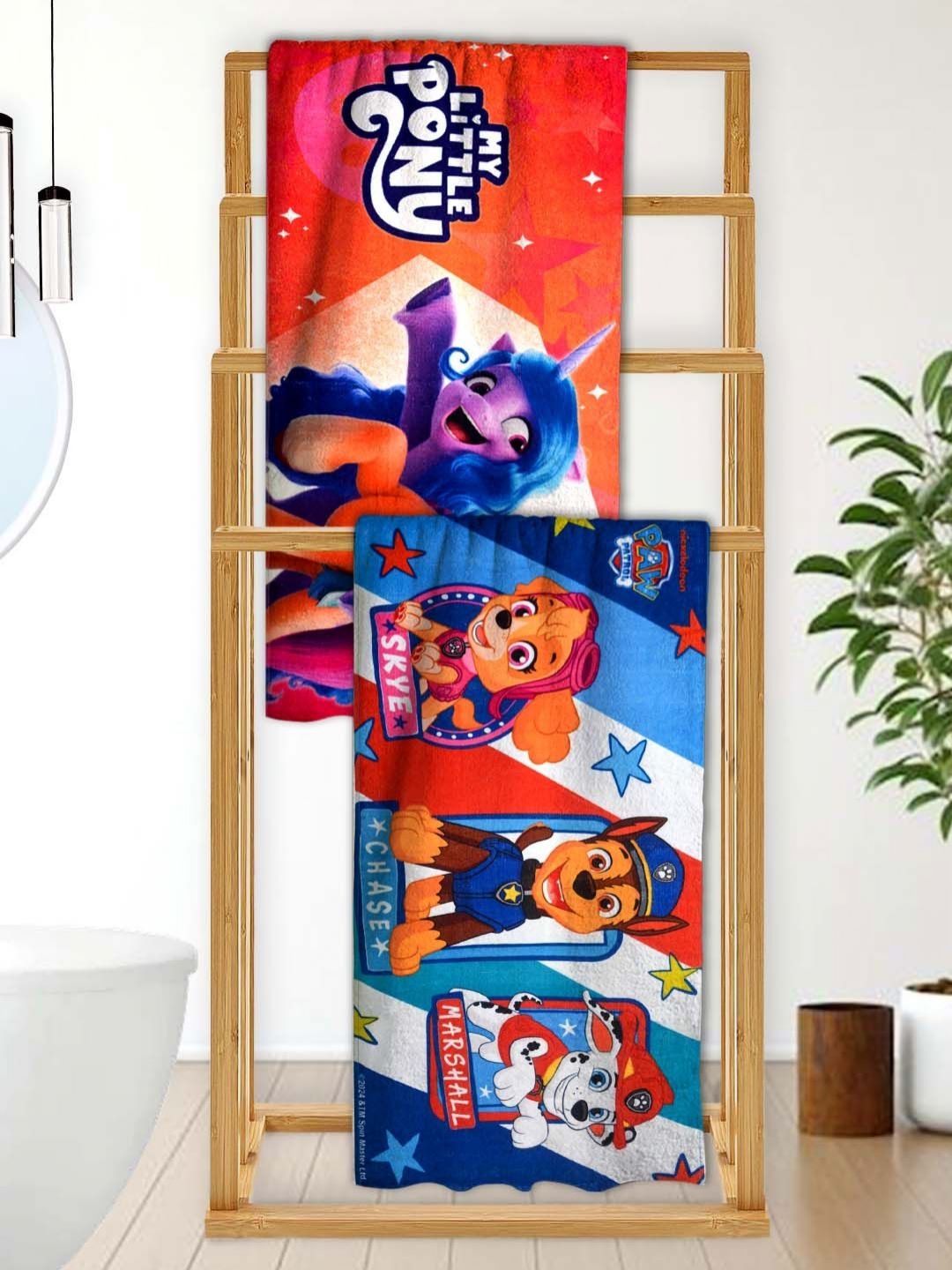 Athom Living Red & Blue 2 Printed Cotton 350 GSM Bath Towel-picture-26