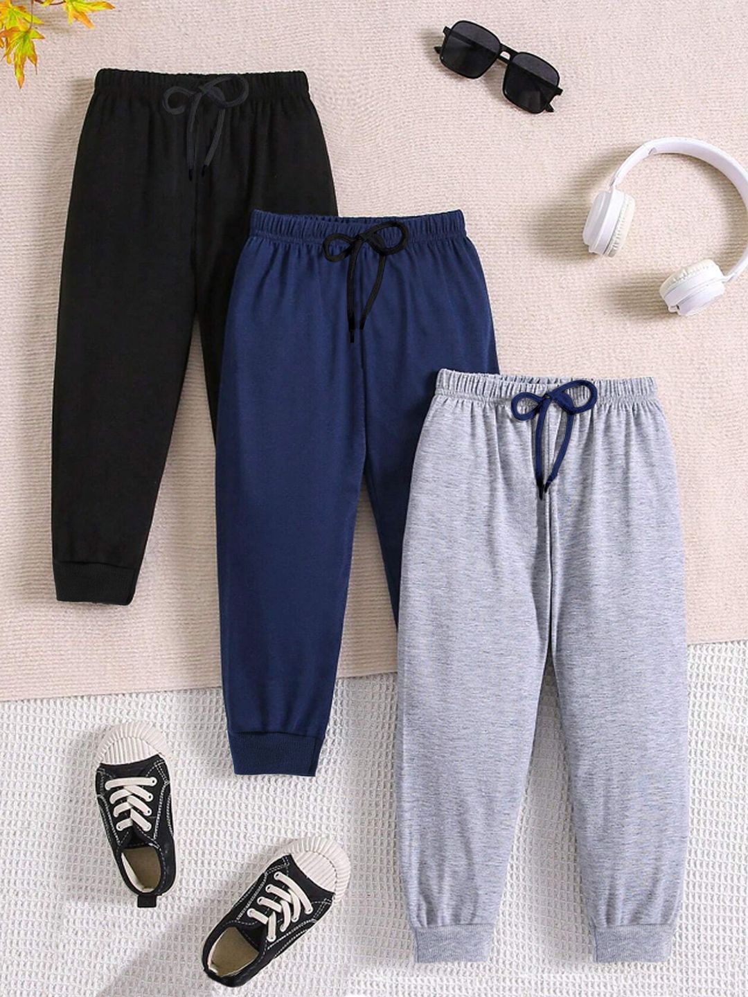YK X Trampoline Kids Pack Of 3 Cotton Joggers-image-17