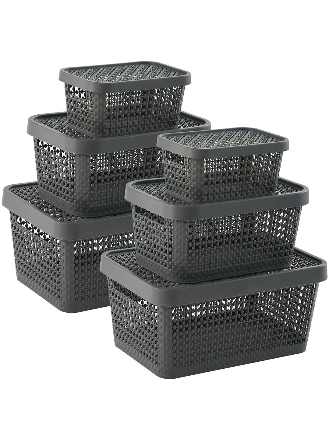 Kuber Industries Grey Set of 6 Regular Tote Basket Organisers