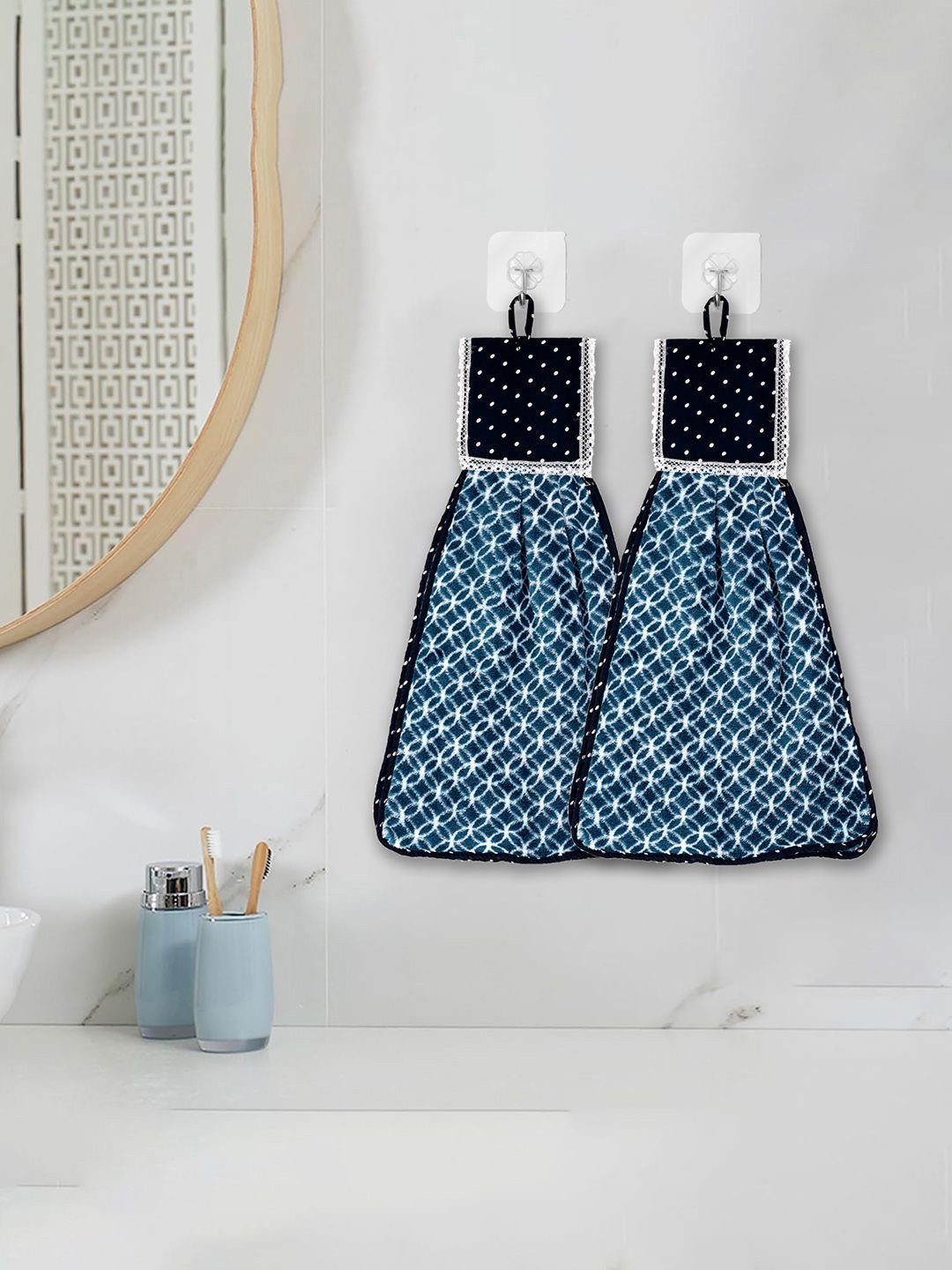 Kuber Industries 2-Pcs White & Blue Zig Zag Washbasin Hanging Kitchen Towel With Ties-image-37