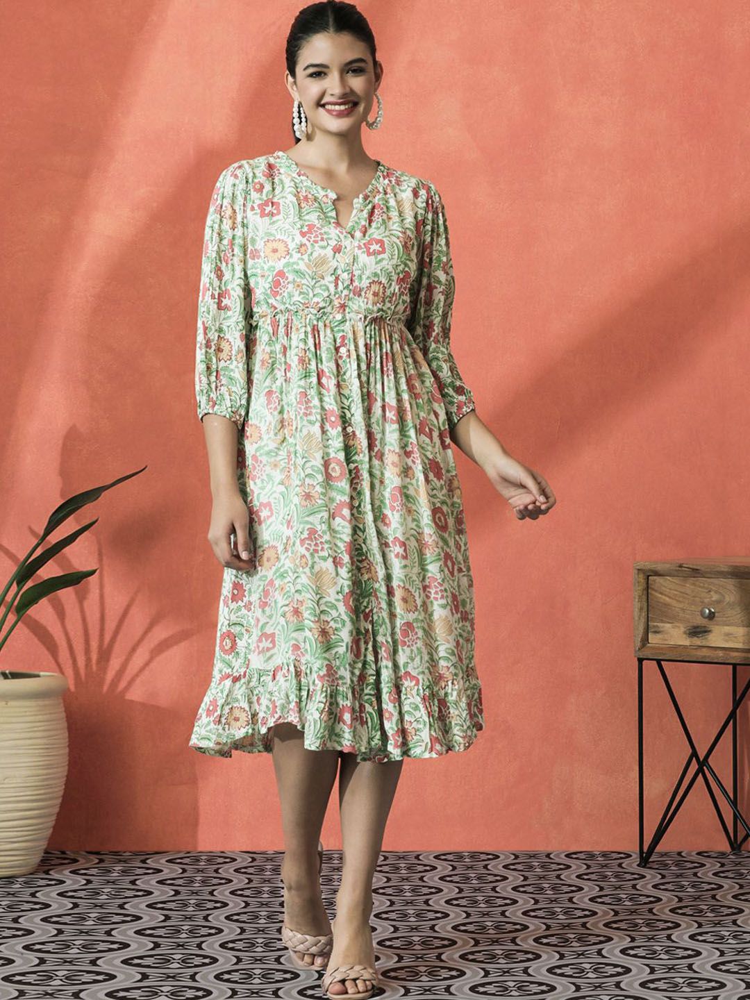 Sangria Floral Printed A-Line Ethnic Dress-picture-39