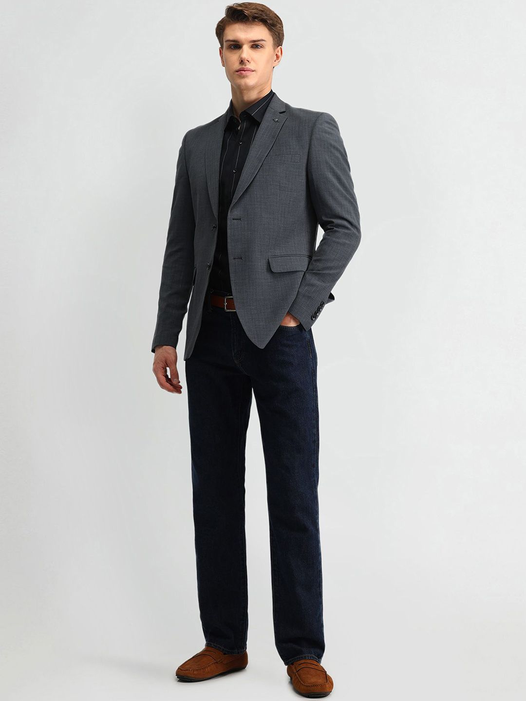 Men's Teal Notched Lapel Slim Fit Cotton Single Breasted Blazer