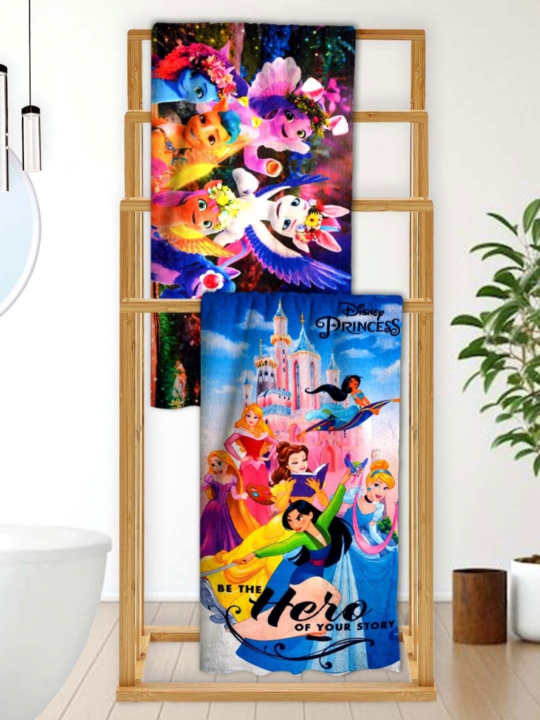 Athom Living Blue & Pink 2 Printed Cotton 350 GSM Bath Towel-image-18