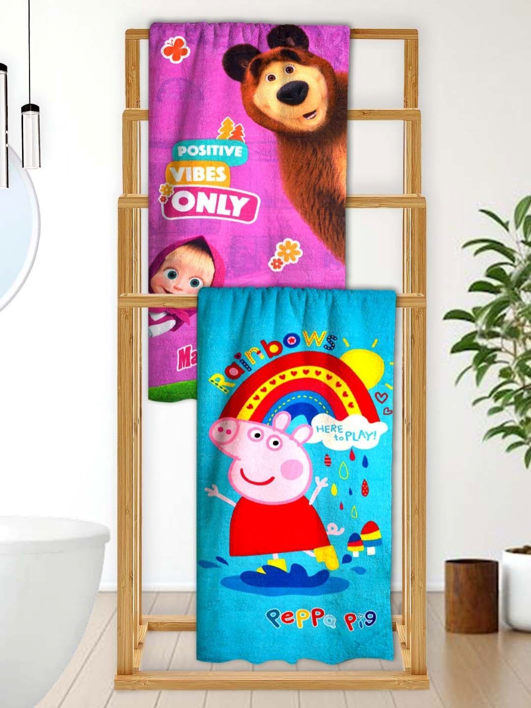Athom Living Blue & Purple 2 Printed Cotton 350 GSM Bath Towel-picture-25