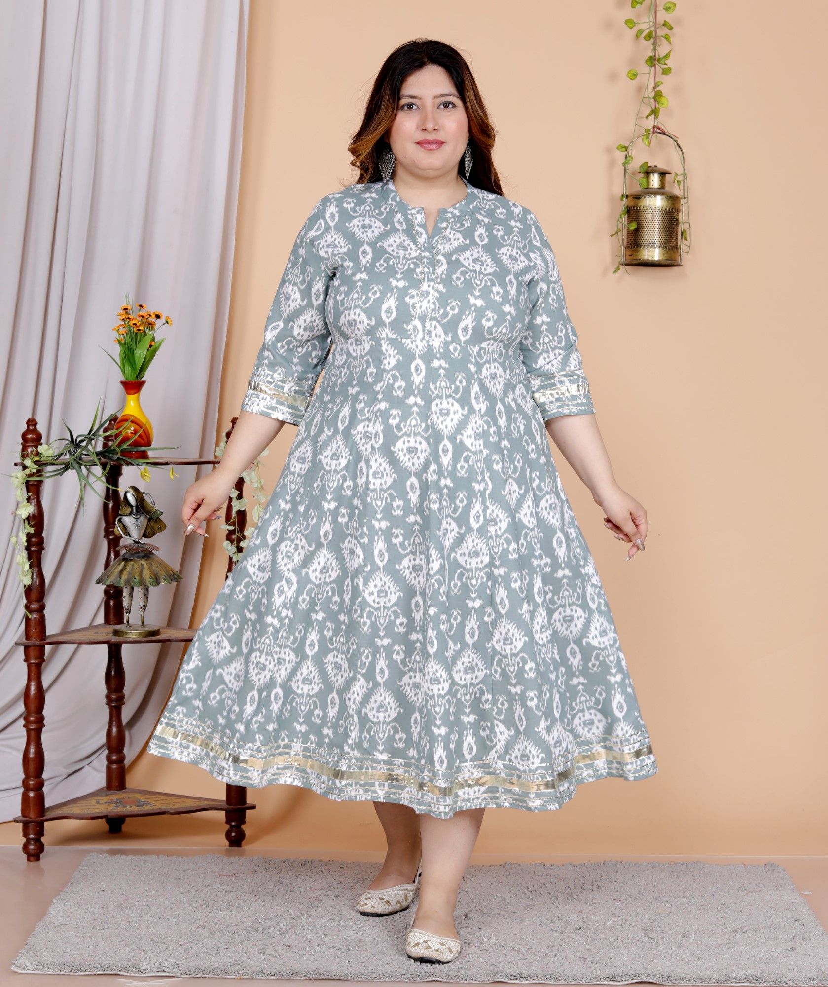 FLAVIA CREATION Plus Size Floral Printed Gotta Patti A-Line Ethnic Dress-picture-18