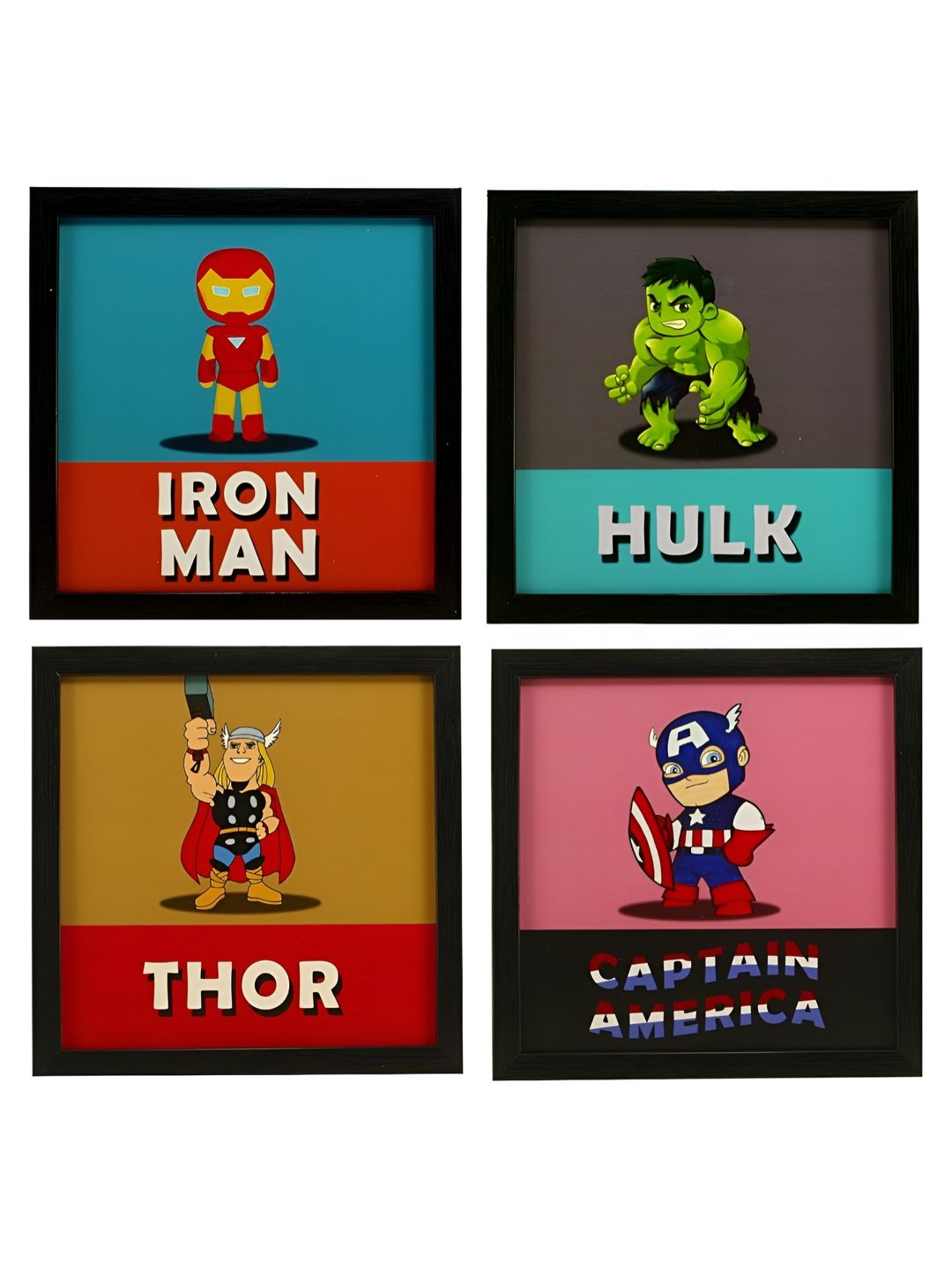 Indianara Blue & Pink 4 Piece Canvas Abstract Wall Paintings