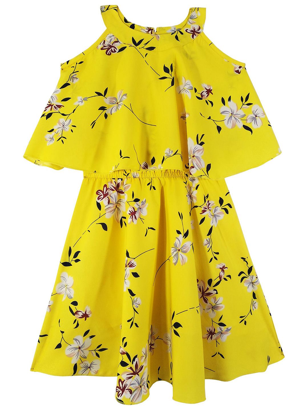 SILK SPARROW Floral Print Halter Neck Crepe Fit & Flare Dress-picture-58