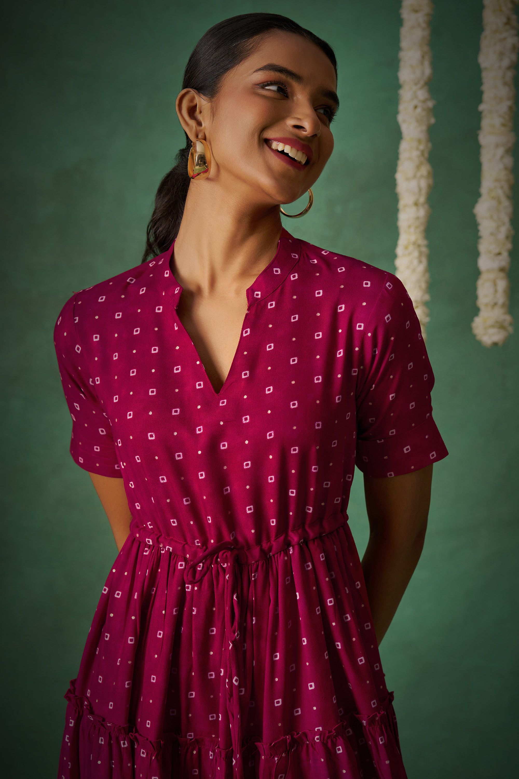 FLOWERVELLY Geometric Printed Mandarin Collar Cotton Fit and Flare Ethnic Dresses-image-49