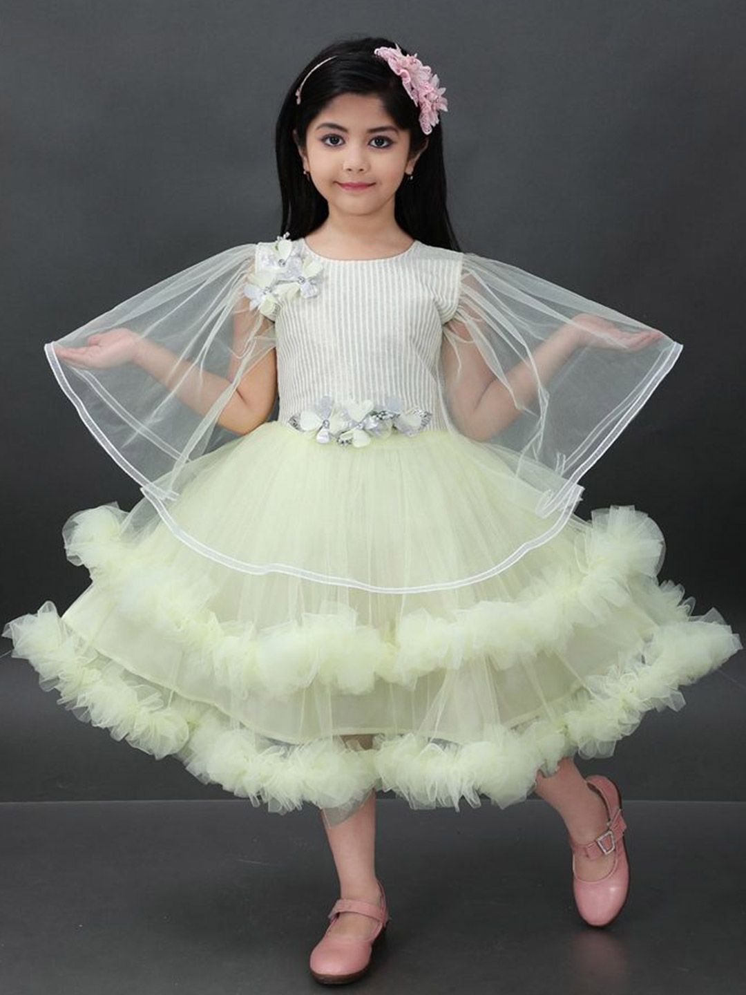 PRIYANKA'S COLLECTION Cape Sleeve Net Fit & Flare Dress-picture-57