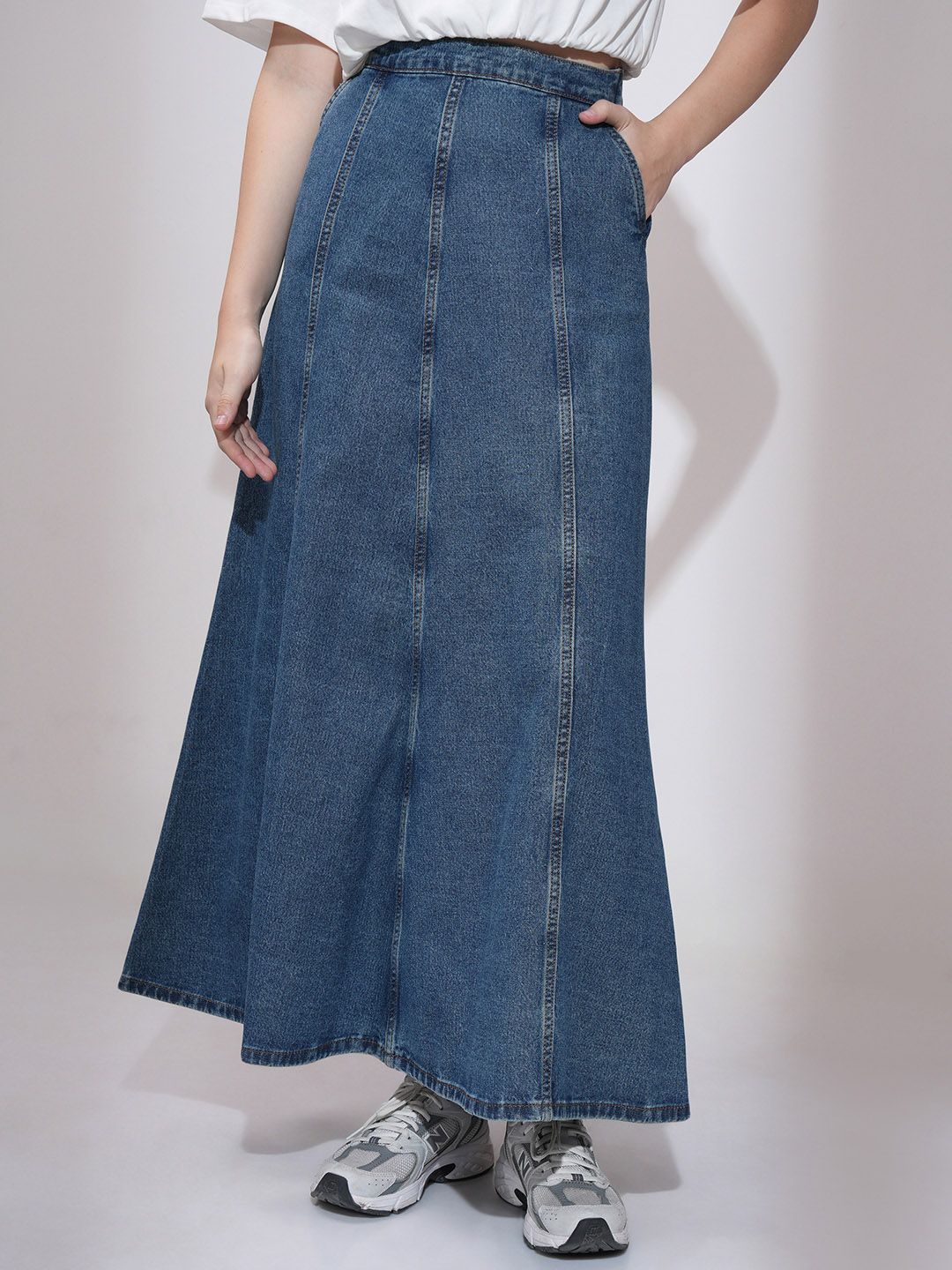 Tokyo Talkies Denim Flared Midi Skirts-picture-48