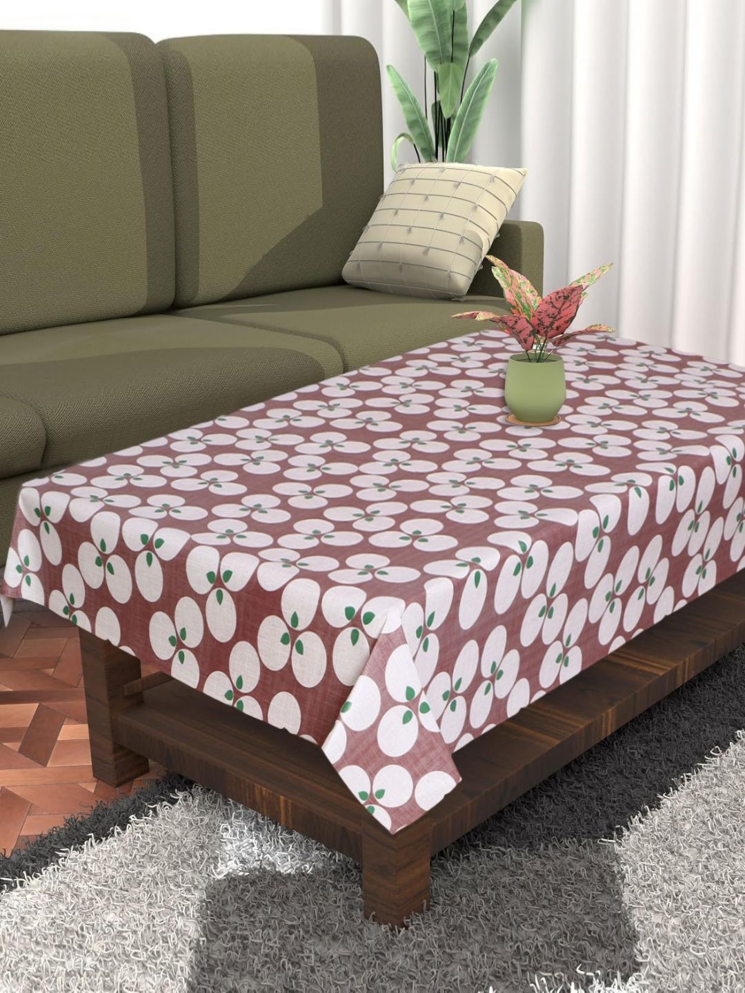 Dakshya Industries Khaki Floral Waterproof Plastic 4-Seater Table Cover-picture-10