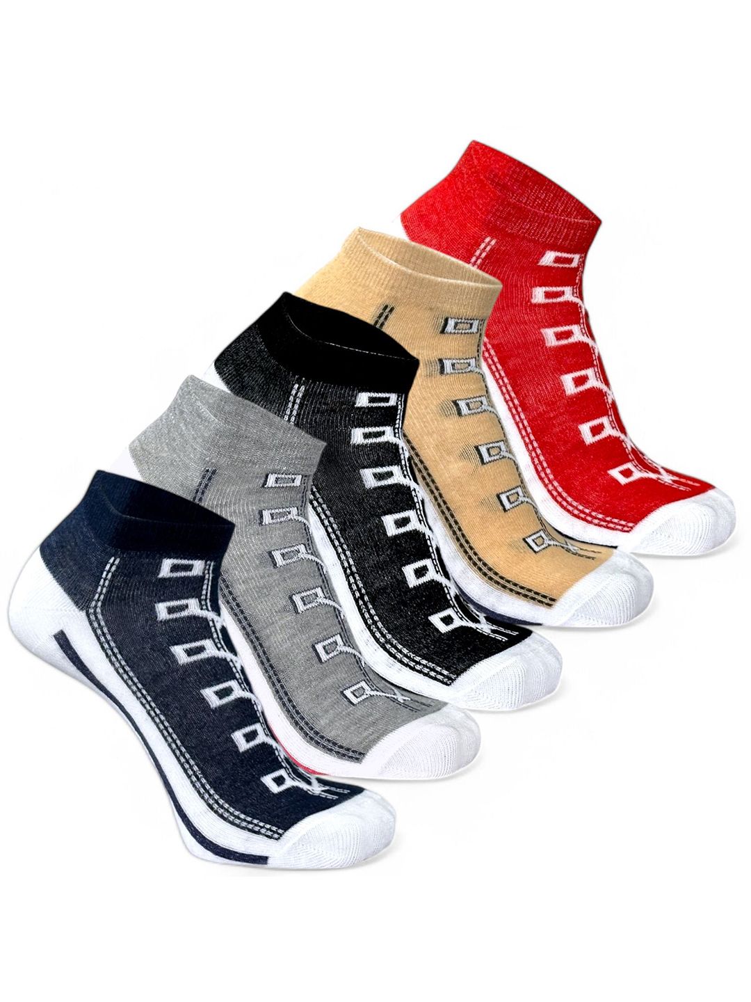Sockscarving Men Pack Of 5 Printed Cotton Breathable Ankle Length Socks-picture-42