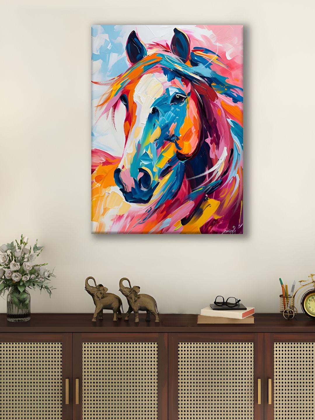 Myntra Elegant Homes Pink & Blue 1 Piece Canvas Birds and Animals Wall Paintings-picture-27