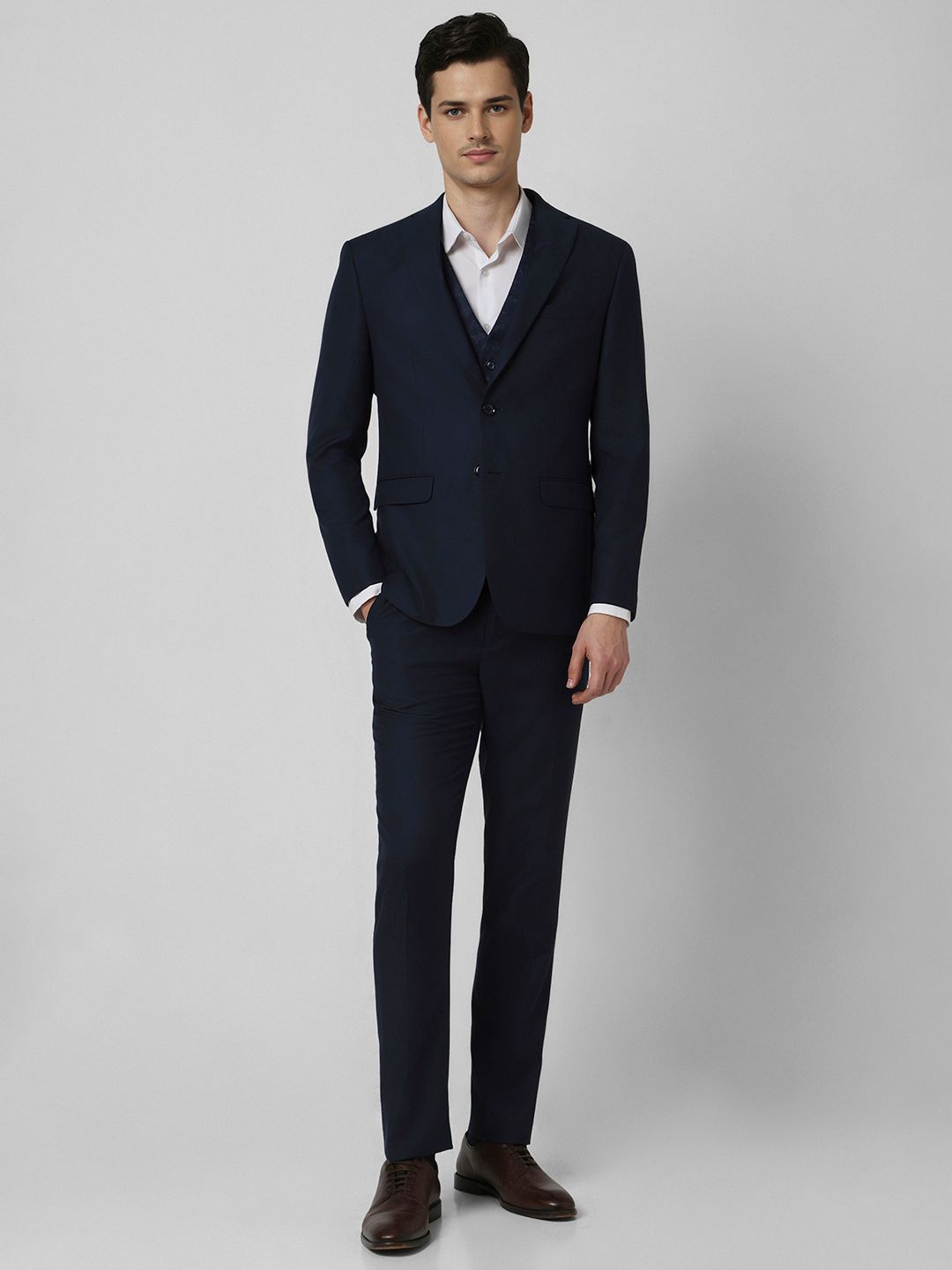 Peter England Elite Printed Slim-Fit Single-Breasted Three-Piece Formal Suits-image-31