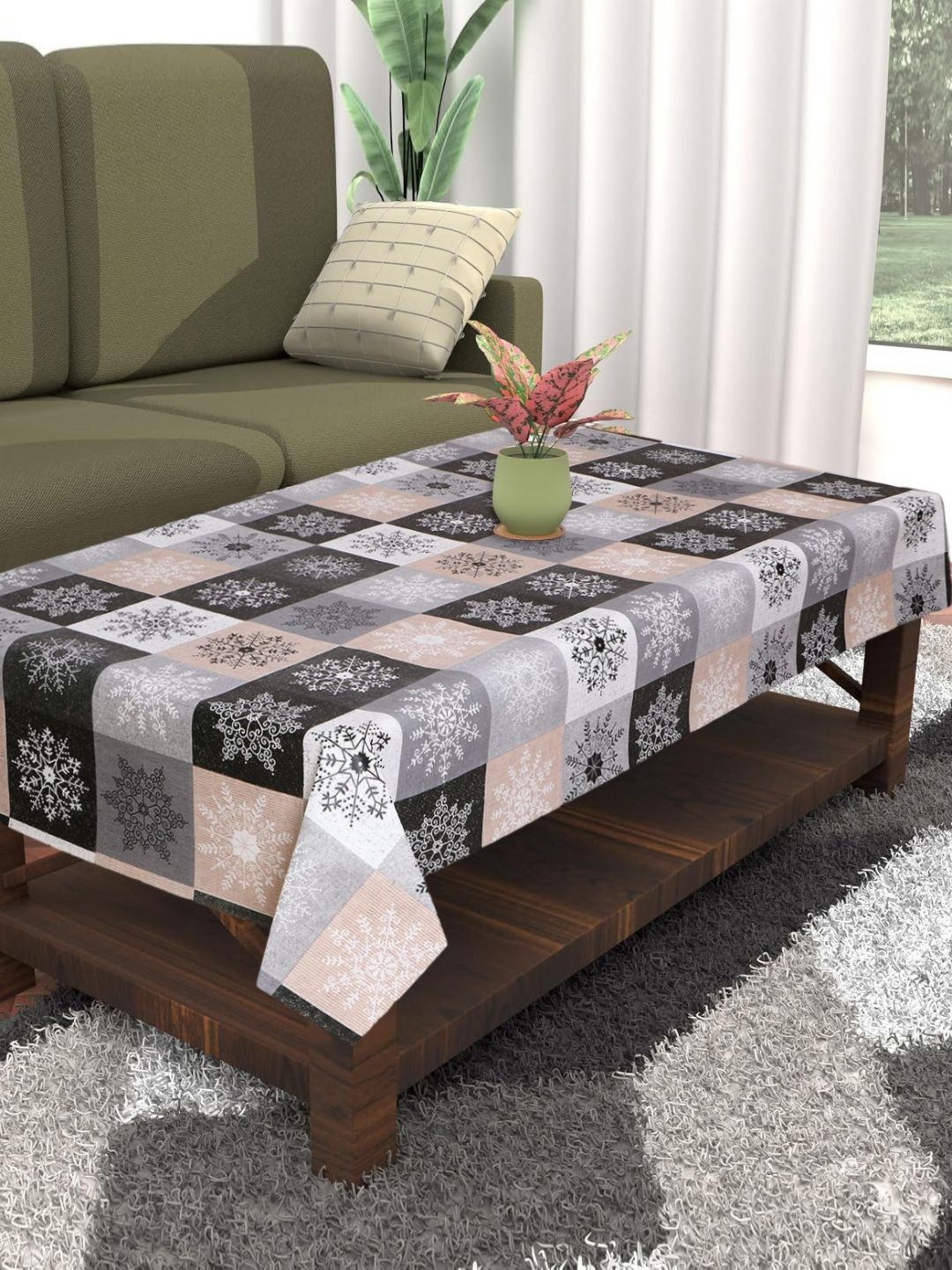 Dakshya Industries Grey Floral Waterproof Plastic 4-Seater Table Cover-picture-26