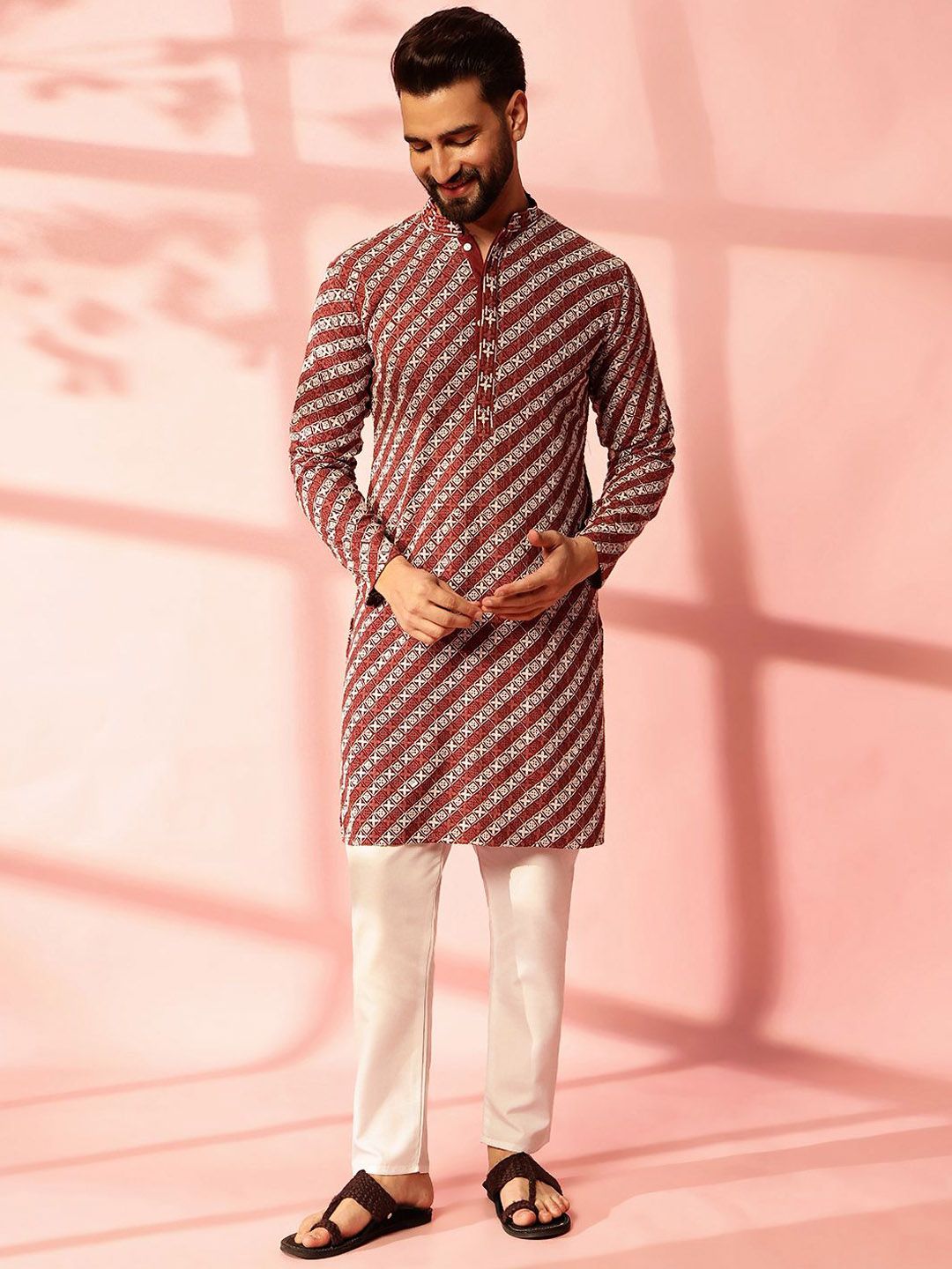 Anouk Men Embroidered Regular Sequinned Pure Cotton Kurta with Pyjamas-picture-22