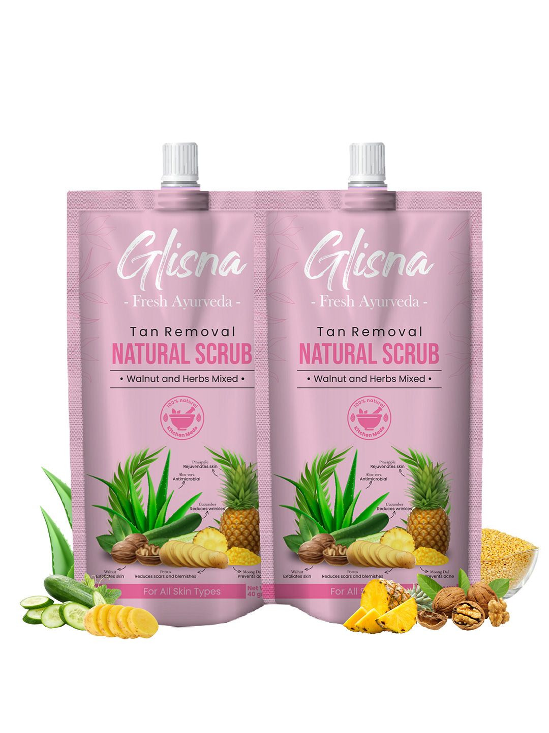 Glisna Set Of 2 Natural Brightening & Tan Removal Face Scrub- 40 g Each-image-38