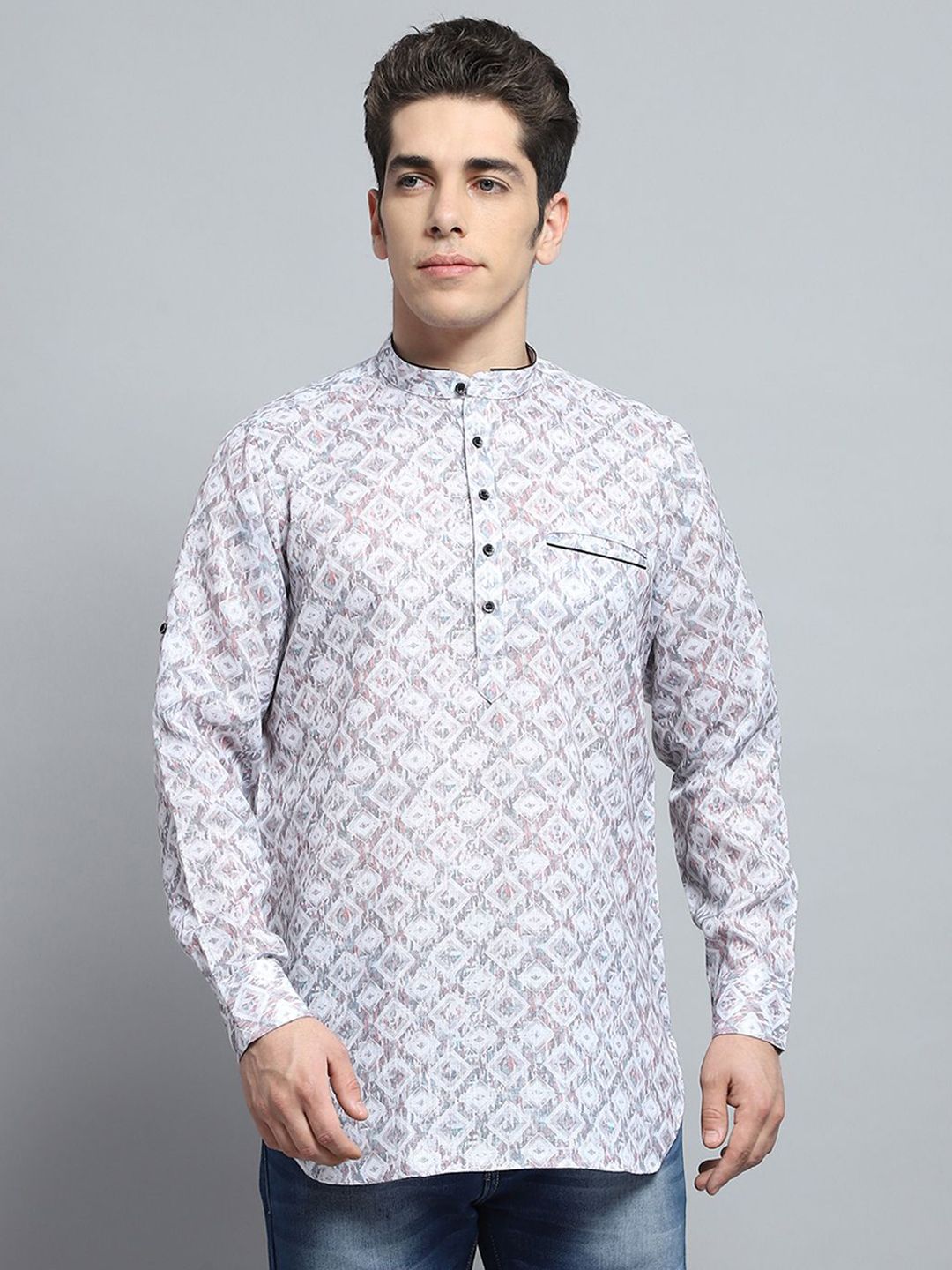 Monte Carlo Men Ethnic Motifs Printed Thread Work Kurta-picture-18