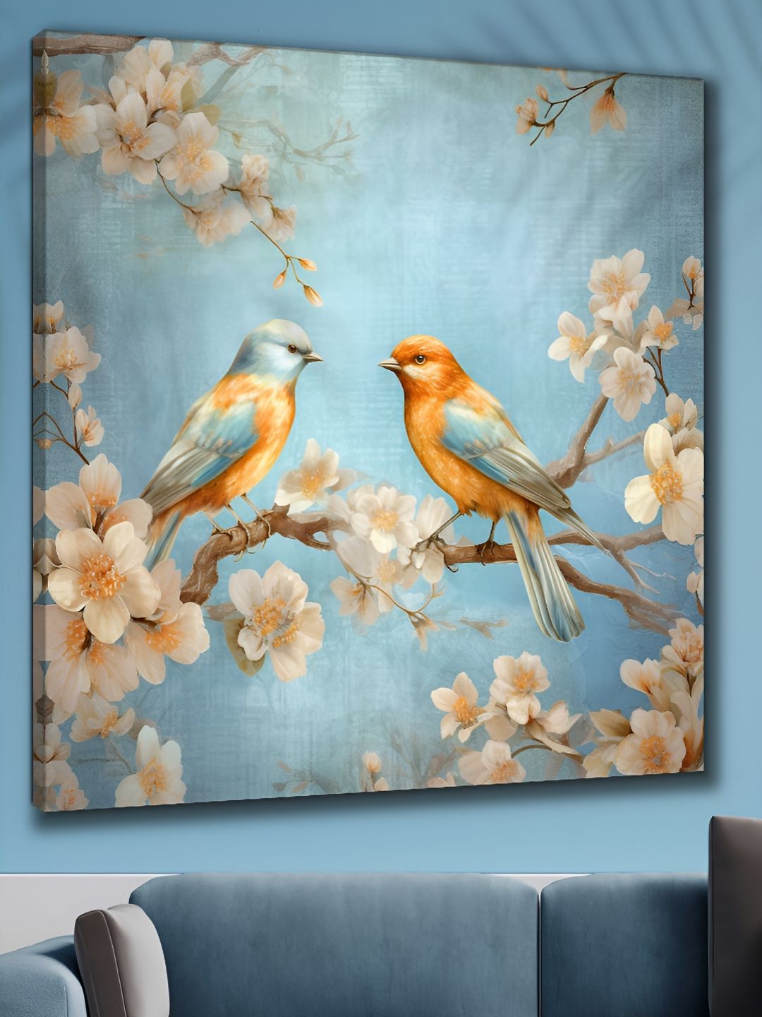 Myntra Elegant Homes Blue & Yellow 1 Piece Canvas Birds and Animals Wall Paintings-picture-17