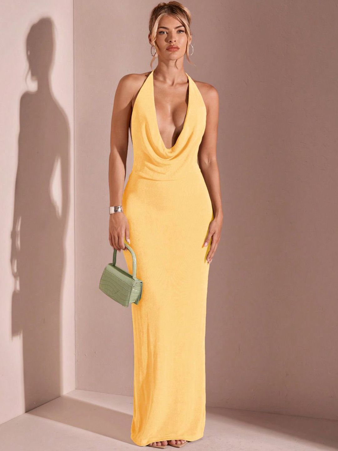CLAFOUTIS Cowl Neck Crepe Maxi Dress view 3