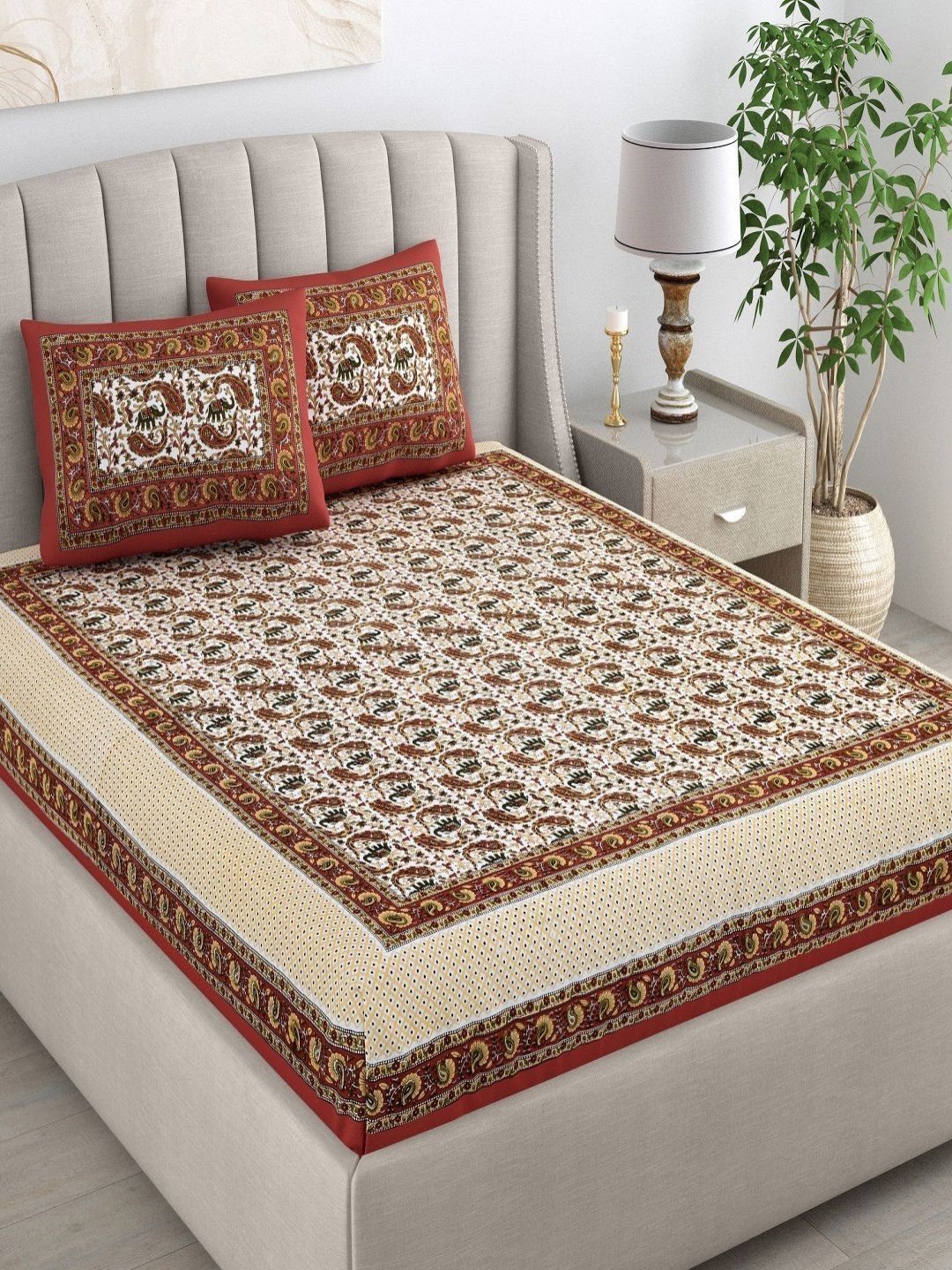 CHICERY Red & Blue Ethnic Motifs 210 TC King Bedsheet with 2 Pillow Covers-picture-14