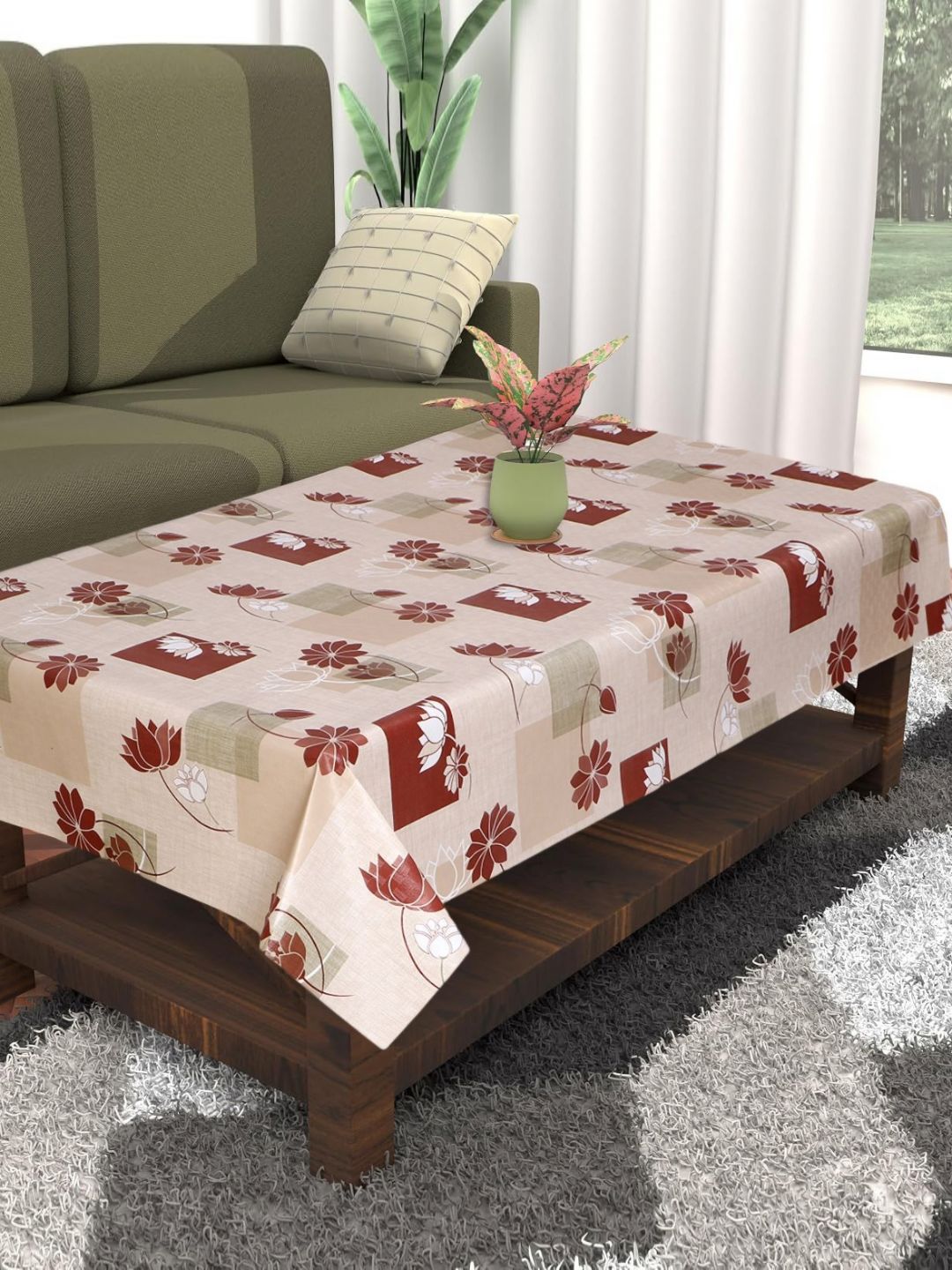 Dakshya Industries Cream-Coloured Floral Waterproof Plastic 4-Seater Table Cover-picture-17