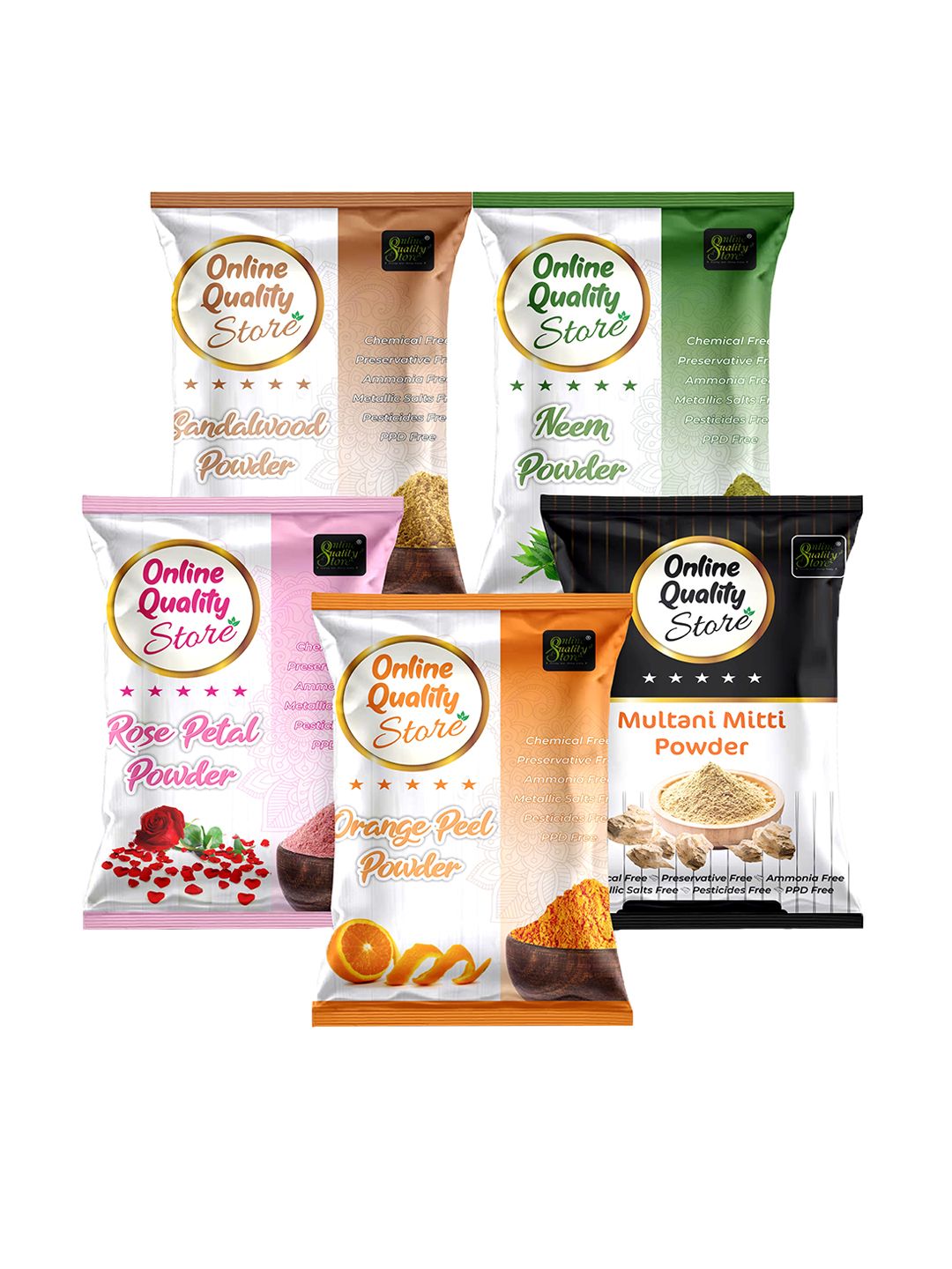 Online Quality Store Set Of 5 Multani, Chandan, Orange, Neem & Rose Natural Powder-picture-18