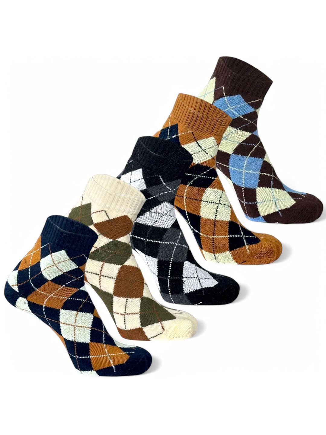 Sockscarving Men Pack Of 5 Checked Cotton Breathable Ankle Length Socks-picture-42