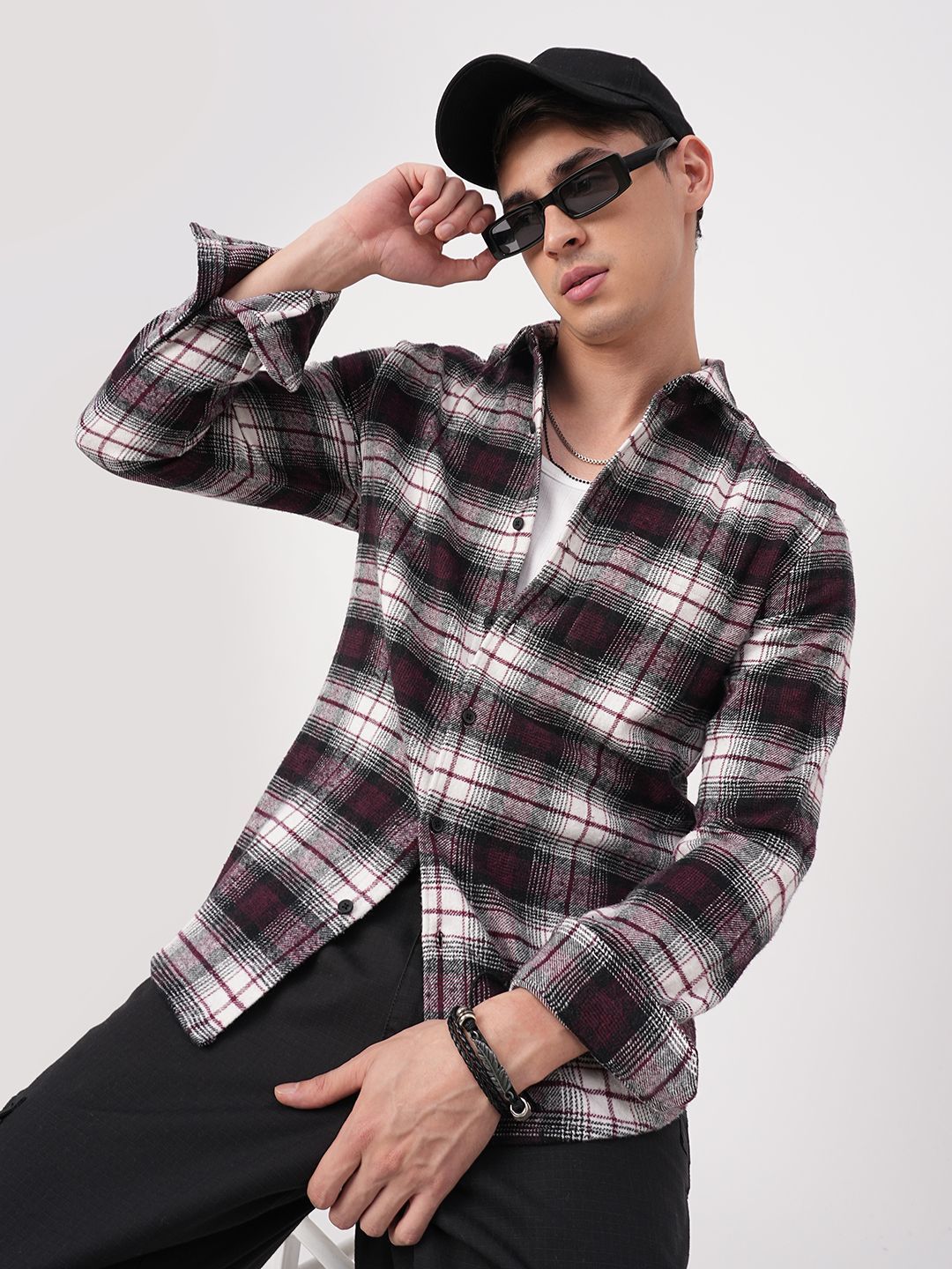 VASTRADO Men Classic Slim Fit Opaque Checked Casual Shirt-picture-49