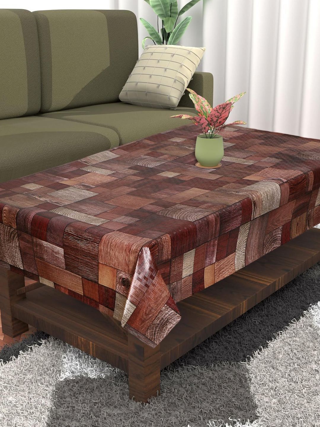 Dakshya Industries Maroon Geometric Printed Waterproof Plastic 4-Seater Table Cover-picture-17