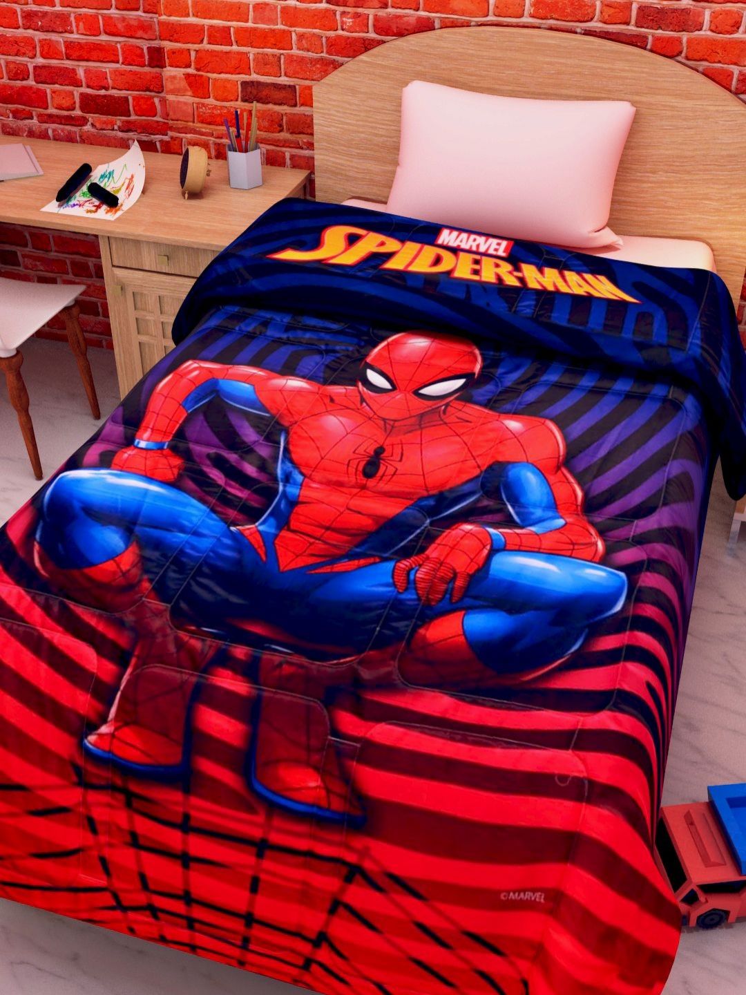 Marvel Blue & Red Cartoon Characters 300 GSM Single Bed Blanket-picture-36