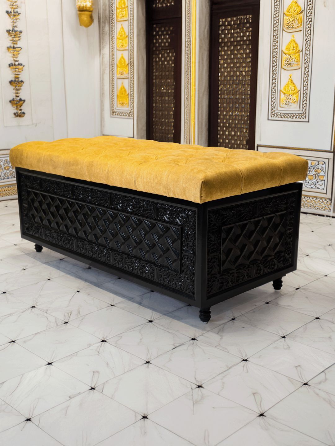 Sujan Carnival Funiture Yellow & Black Wooden Bench With Storage-picture-32