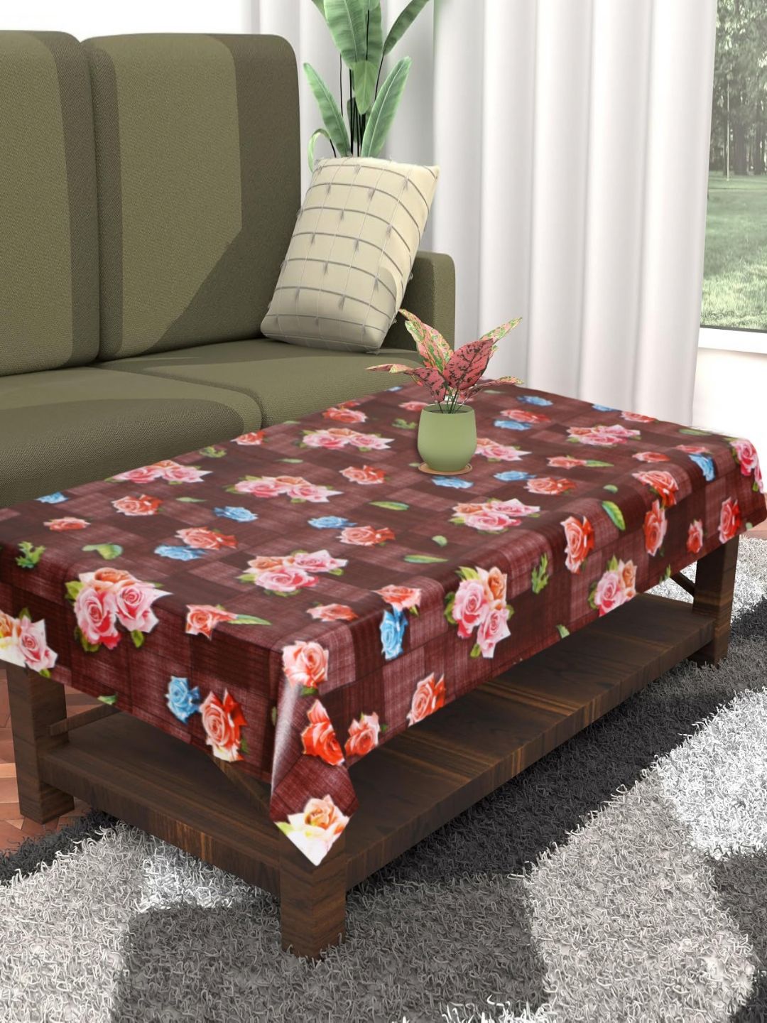 Dakshya Industries Brown Floral Waterproof Plastic 4-Seater Table Cover-picture-32
